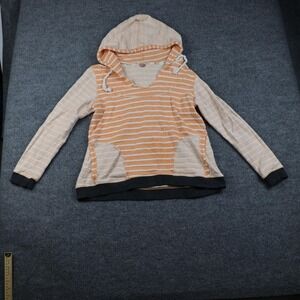 BKE Lounge Hoodie Womens Large Orange White Stripe Knit Pullover Sweatshirt
